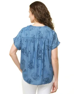 Outlet Blouse 100% lyocell bleu Chemisiers & Blouses|Hauts
