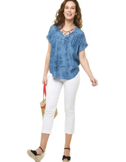 Outlet Blouse 100% lyocell bleu Chemisiers & Blouses|Hauts