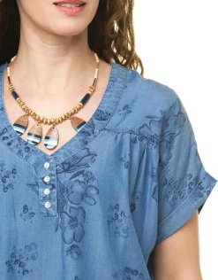 Outlet Blouse 100% lyocell bleu Chemisiers & Blouses|Hauts
