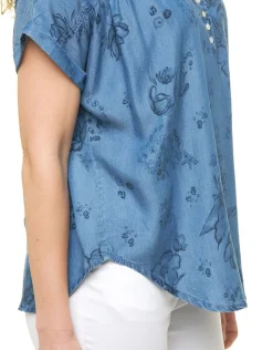 Outlet Blouse 100% lyocell bleu Chemisiers & Blouses|Hauts