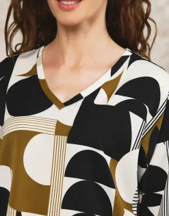 Sale Blouse ample motif blanc Hauts|Chemisiers & Blouses