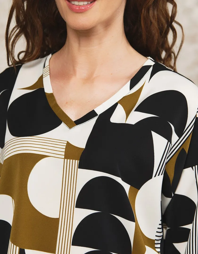 Sale Blouse ample motif blanc Hauts|Chemisiers & Blouses
