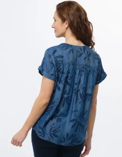 Online Blouse bleu lyocell Hauts|Chemisiers & Blouses