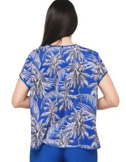 Sale Blouse bleu roi palmiers Chemisiers & Blouses|Hauts
