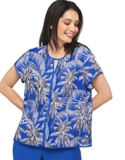 Sale Blouse bleu roi palmiers Chemisiers & Blouses|Hauts