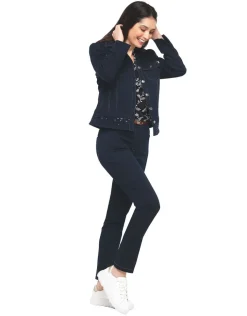 Discount Blouse brodée bleu marine Chemisiers & Blouses|Hauts