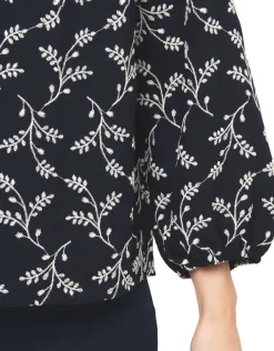 Discount Blouse brodée bleu marine Chemisiers & Blouses|Hauts