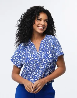 Online Blouse chic imprimé bleu Chemisiers & Blouses|Hauts
