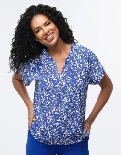 Online Blouse chic imprimé bleu Chemisiers & Blouses|Hauts