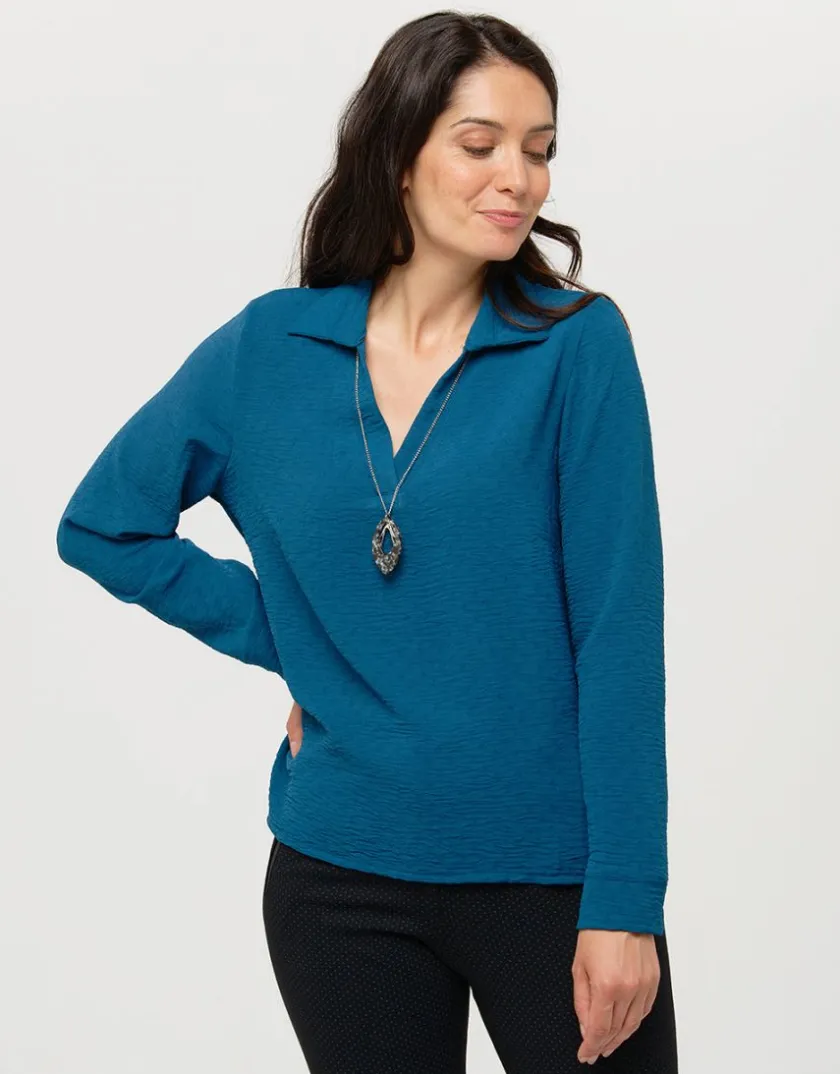 Sale Blouse col polo bleu Chemisiers & Blouses|Hauts