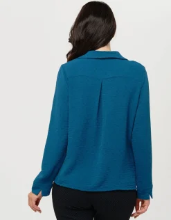 Sale Blouse col polo bleu Chemisiers & Blouses|Hauts