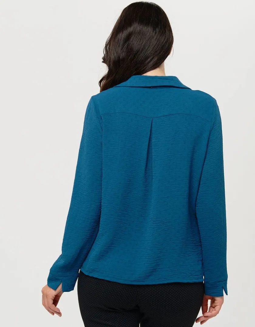 Sale Blouse col polo bleu Chemisiers & Blouses|Hauts