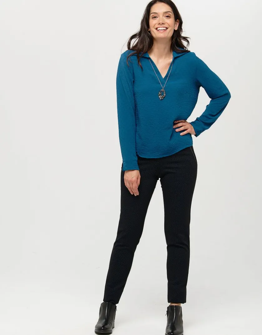 Sale Blouse col polo bleu Chemisiers & Blouses|Hauts