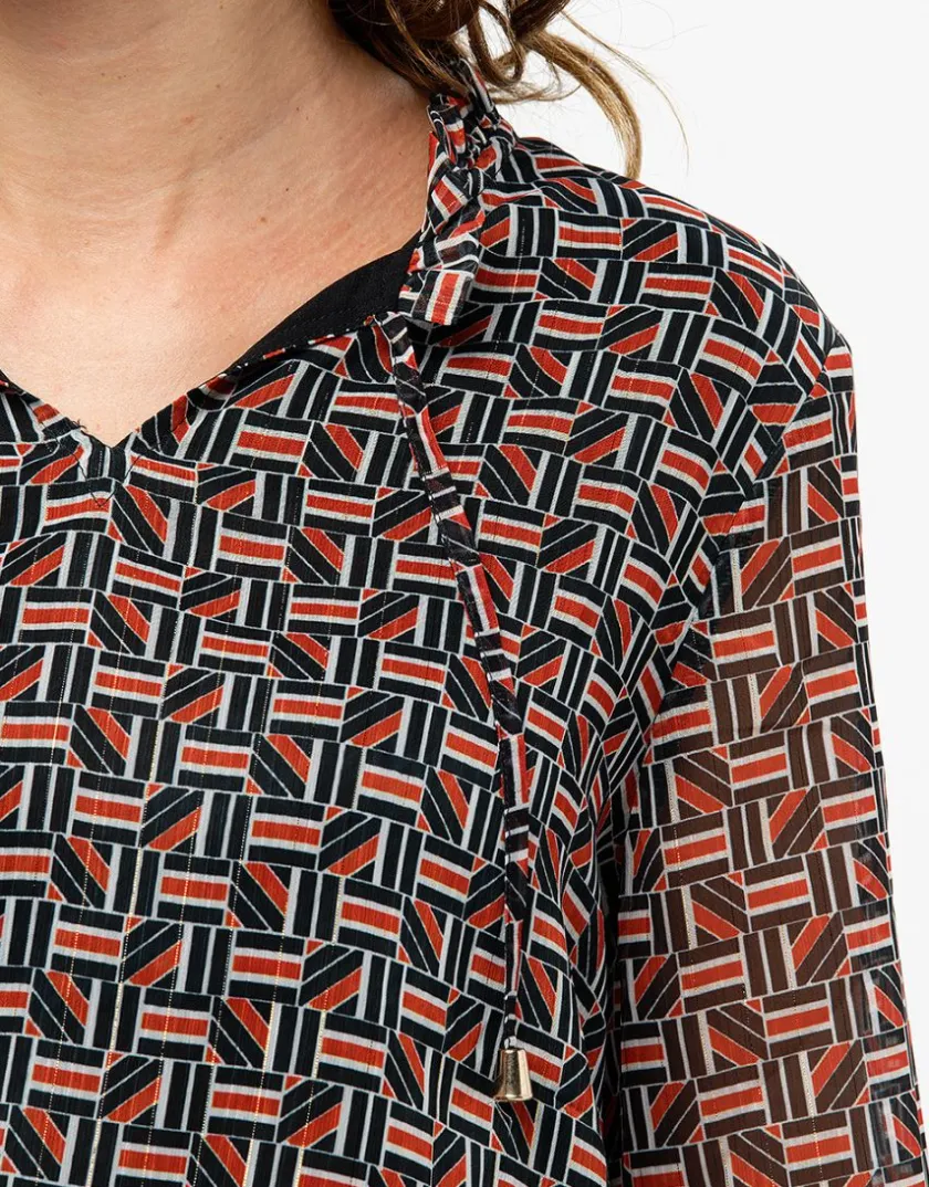 Discount Blouse crépon noir rouge Chemisiers & Blouses|Hauts