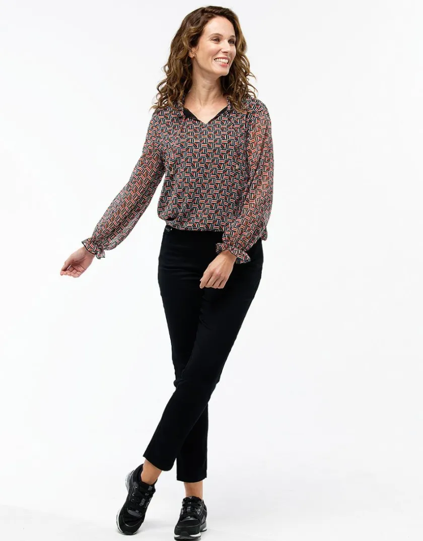Discount Blouse crépon noir rouge Chemisiers & Blouses|Hauts