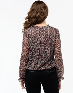 Discount Blouse crépon noir rouge Chemisiers & Blouses|Hauts