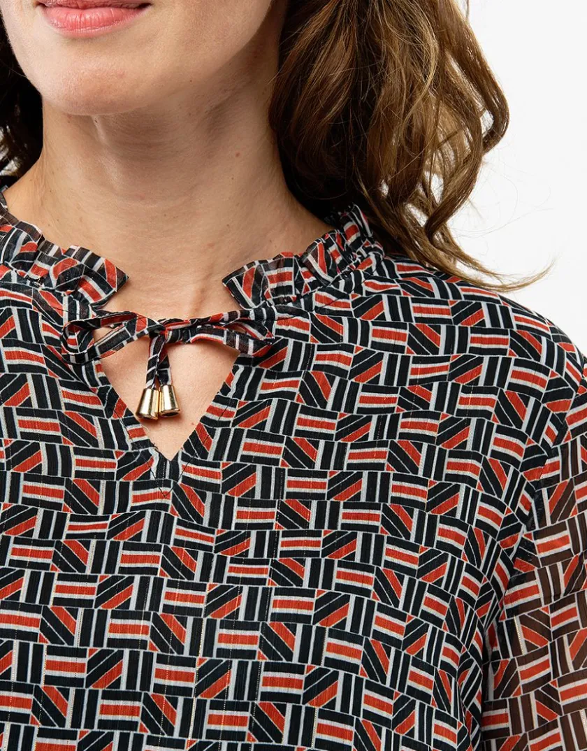 Discount Blouse crépon noir rouge Chemisiers & Blouses|Hauts