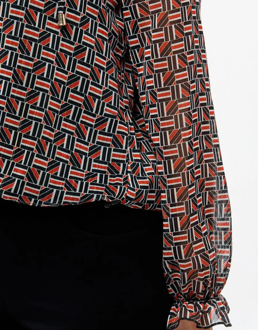 Discount Blouse crépon noir rouge Chemisiers & Blouses|Hauts