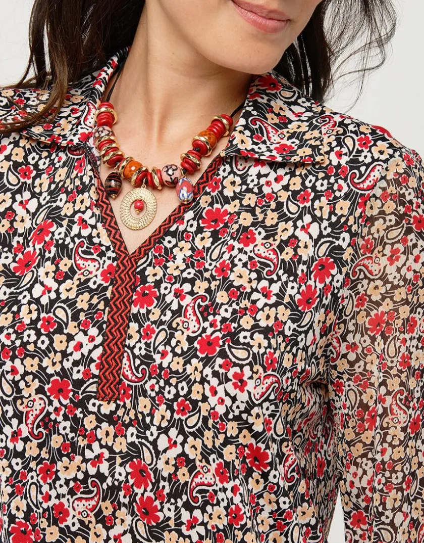 Discount Blouse fleurie rouge Chemisiers & Blouses|Hauts