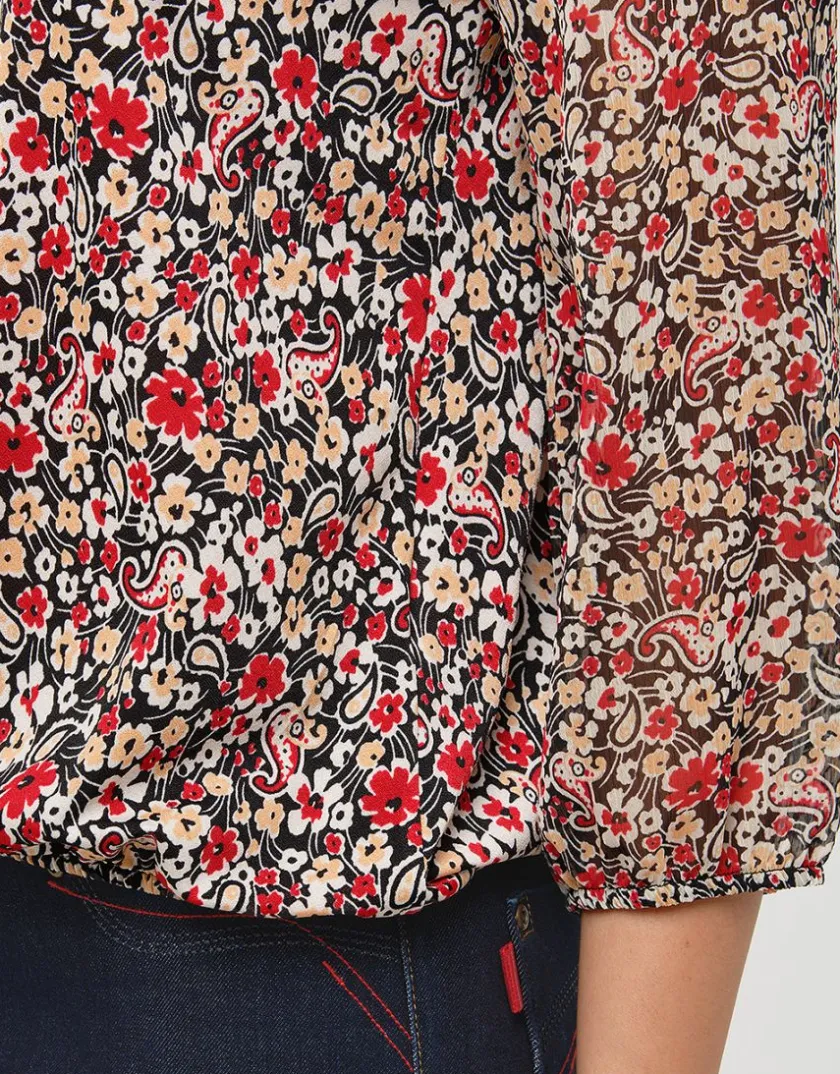 Discount Blouse fleurie rouge Chemisiers & Blouses|Hauts