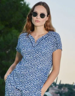 Clearance Blouse imprimé bleu Chemisiers & Blouses|Hauts