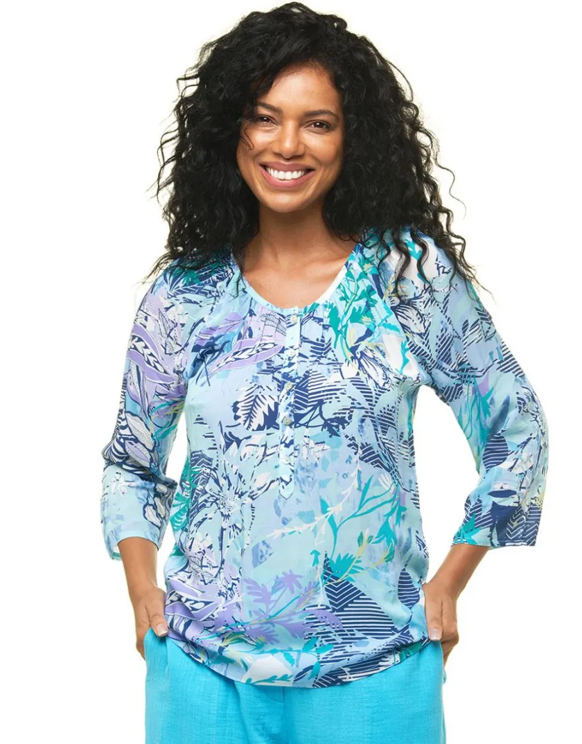Sale Blouse imprimée bleu Chemisiers & Blouses|Hauts