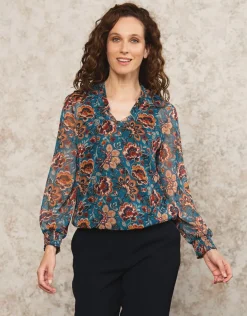 Discount Blouse motif floral bleu Chemisiers & Blouses|Hauts
