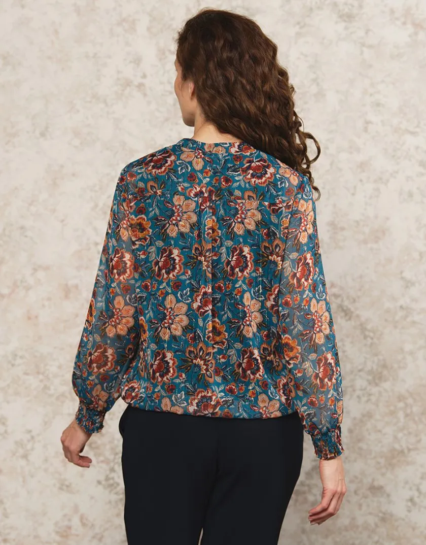 Discount Blouse motif floral bleu Chemisiers & Blouses|Hauts