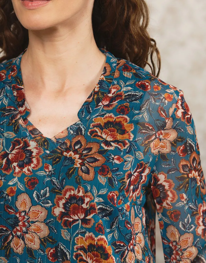 Discount Blouse motif floral bleu Chemisiers & Blouses|Hauts