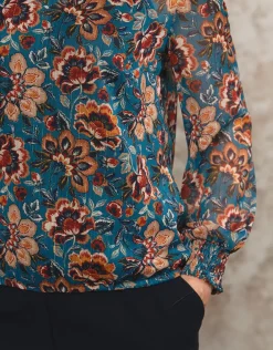Discount Blouse motif floral bleu Chemisiers & Blouses|Hauts