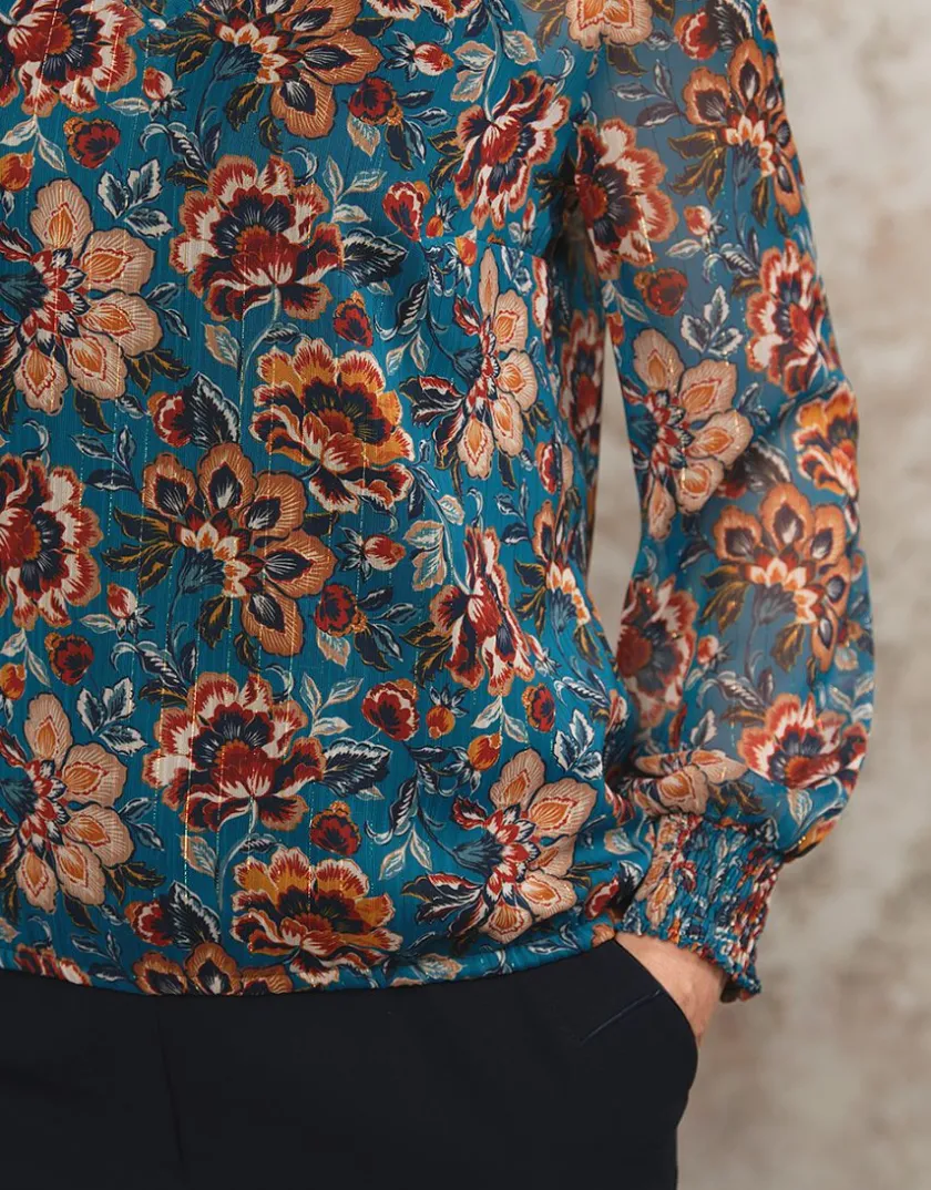 Discount Blouse motif floral bleu Chemisiers & Blouses|Hauts