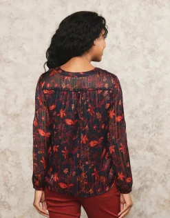 Online Blouse motifs noir rouge Chemisiers & Blouses|Hauts