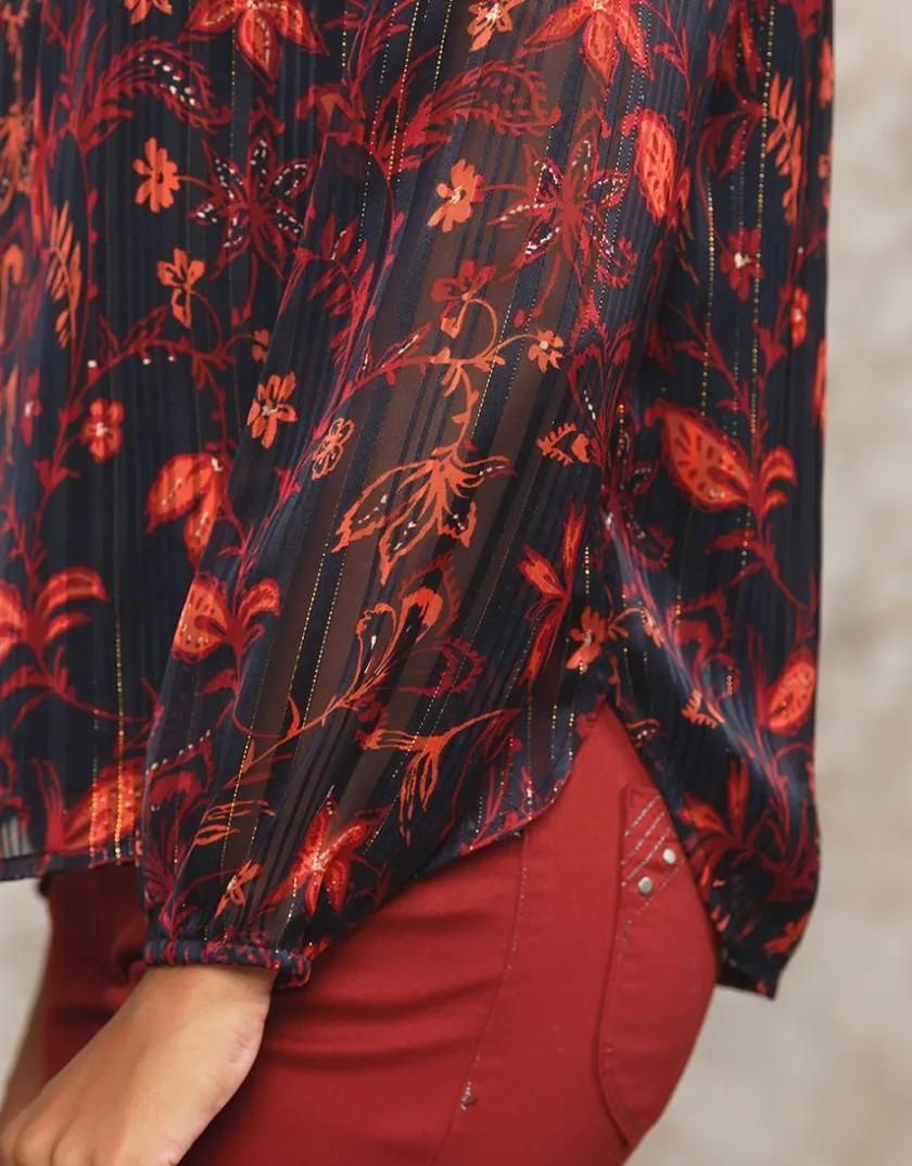 Online Blouse motifs noir rouge Chemisiers & Blouses|Hauts