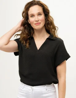 Sale Blouse noire esprit polo Hauts|Chemisiers & Blouses