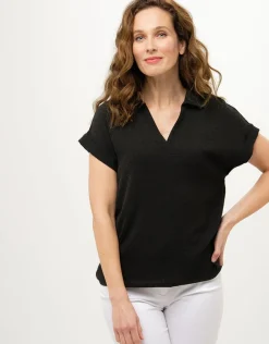 Sale Blouse noire esprit polo Hauts|Chemisiers & Blouses
