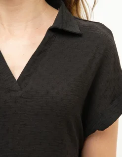 Sale Blouse noire esprit polo Hauts|Chemisiers & Blouses