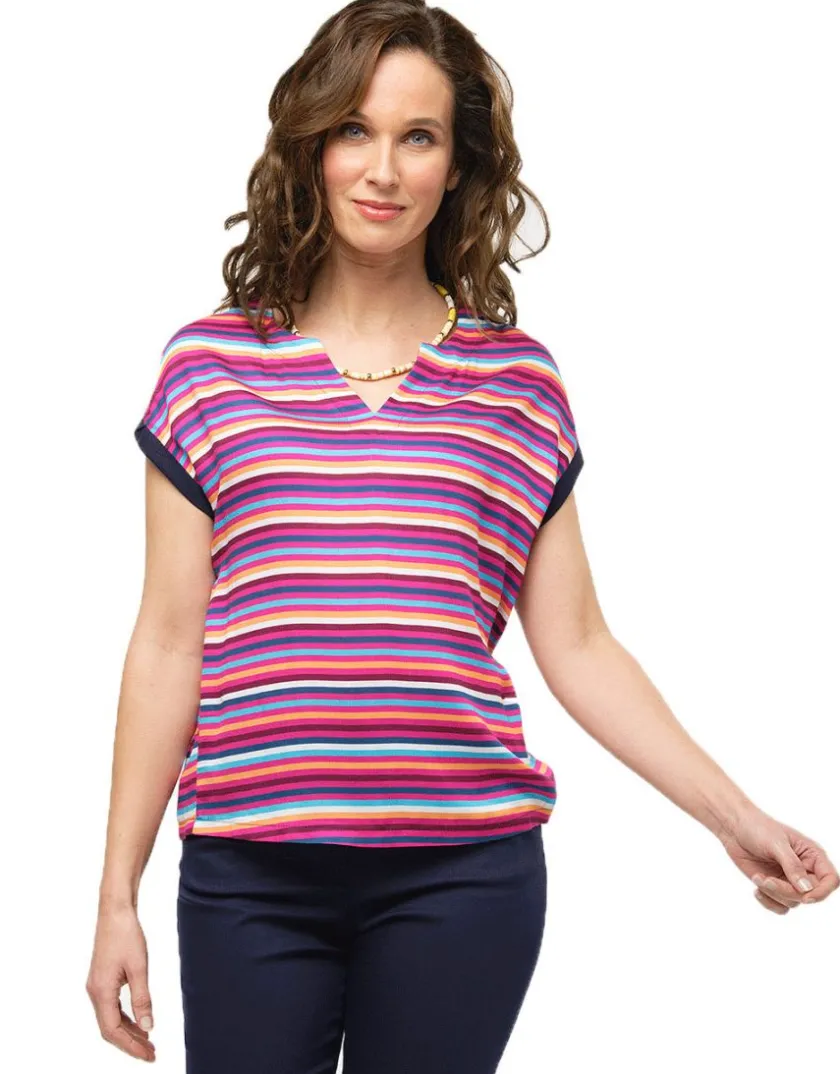 Hot Blouse rayée fuchsia Chemisiers & Blouses|Hauts