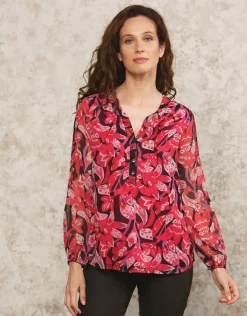 Outlet Blouse rose motif floral Chemisiers & Blouses|Hauts
