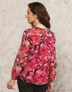 Outlet Blouse rose motif floral Chemisiers & Blouses|Hauts