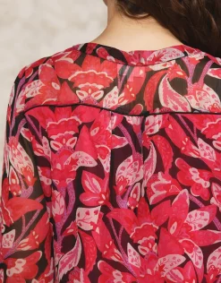 Outlet Blouse rose motif floral Chemisiers & Blouses|Hauts