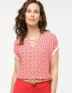 Outlet Blouse rouge imprimé 60s Chemisiers & Blouses|Hauts