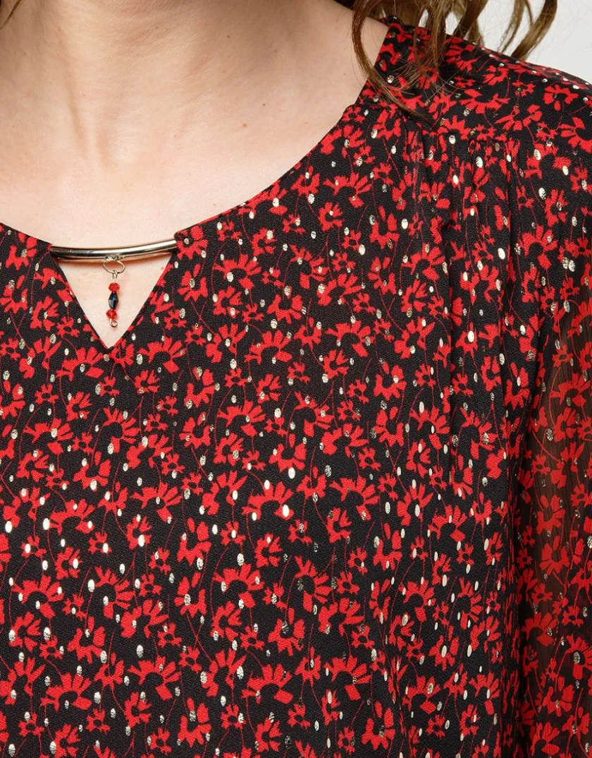 Hot Blouse rouge voile motif Chemisiers & Blouses|Hauts