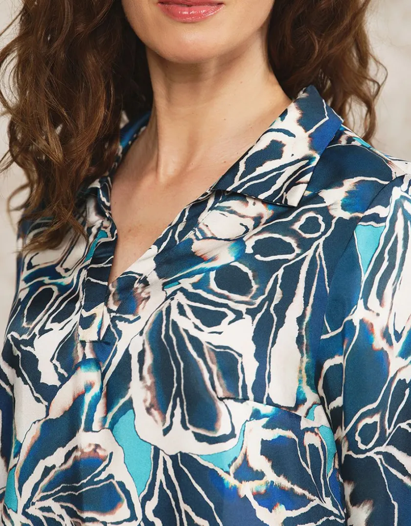 Discount Blouse vareuse motif bleu Chemisiers & Blouses|Hauts