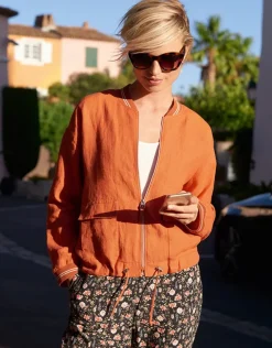 Online Bombers orange100% Lin Casual|Vestes