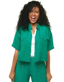 Clearance Chemisier court vert Chemisiers & Blouses|Hauts