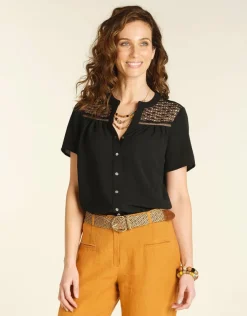 Fashion Chemisier noire dentelle Chemisiers & Blouses|Hauts