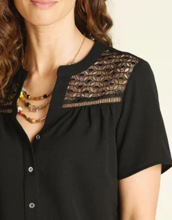Fashion Chemisier noire dentelle Chemisiers & Blouses|Hauts