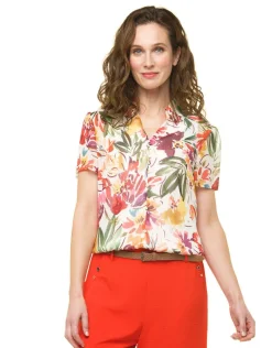 Discount Chemisier orange fleurs Chemisiers & Blouses|Hauts