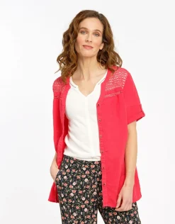 Hot Chemisier rouge 100% lin Chemisiers & Blouses|Hauts