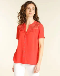 Outlet Chemisier rouge dentelle Chemisiers & Blouses|Hauts